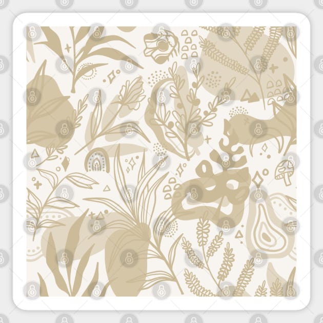 Abstract Neutral Floral Print Sticker by moonbunnymedia